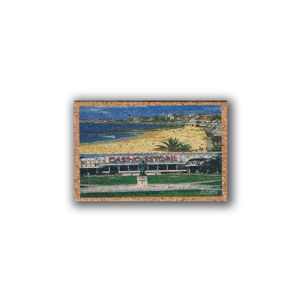 This eco-friendly postcard features the iconic Casino Estoril and a scenic beach, perfect as a keepsake or paired with the New Jamp "Casino Estoril - Cork Fridge Magnet.