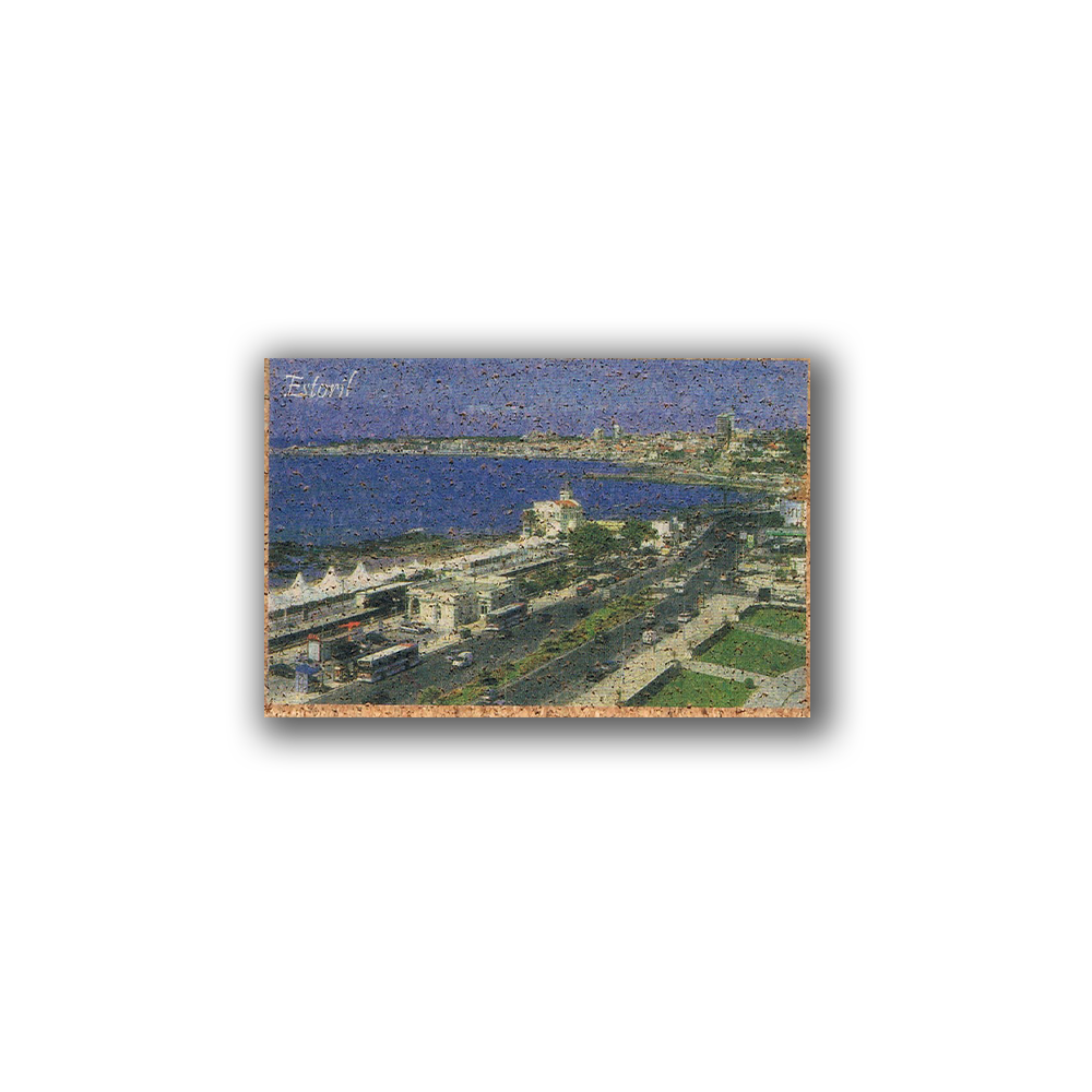 A vintage postcard of Estoril displays a coastal cityscape with the iconic Casino Estoril—an ideal image for the New Jamp "Estoril - Cork Fridge Magnet.
