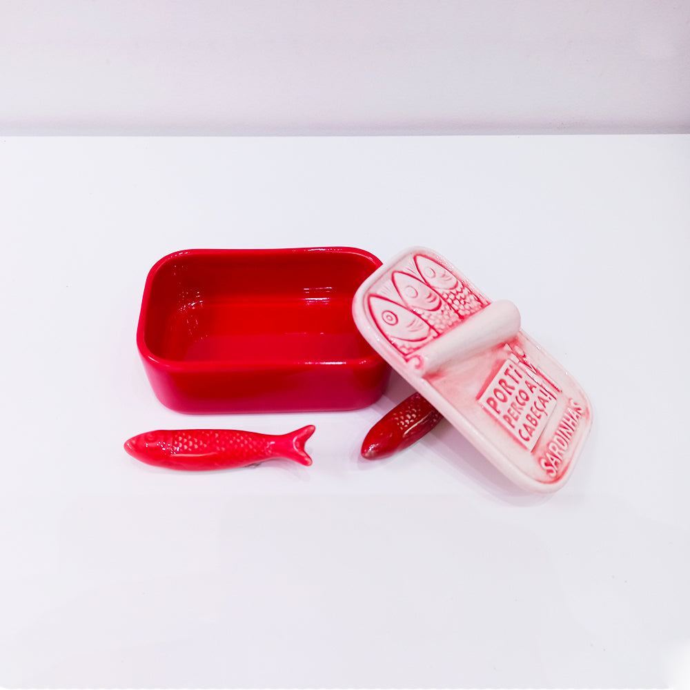 Red Hand-painted Portuguese Ceramic Box for Soaps 