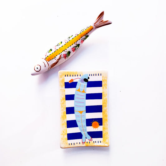 Hand-painted Portuguese Ceramic Soap Box and a ceramic hand-painted ceramic sardine
