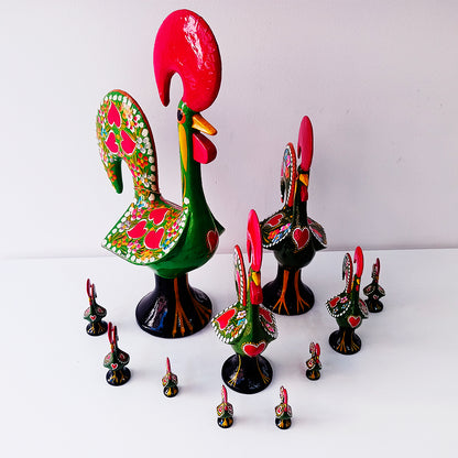Hand-made and hand-painted Barcelos Roosters, with the Typical painting style of the reason of Barcelos, Portugal.