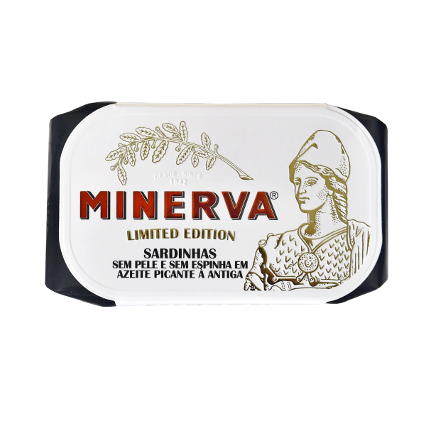 Portuguese Canned Sardines - Minerva limited editon of spicy portuguese Sardines with no skin or bones in a can