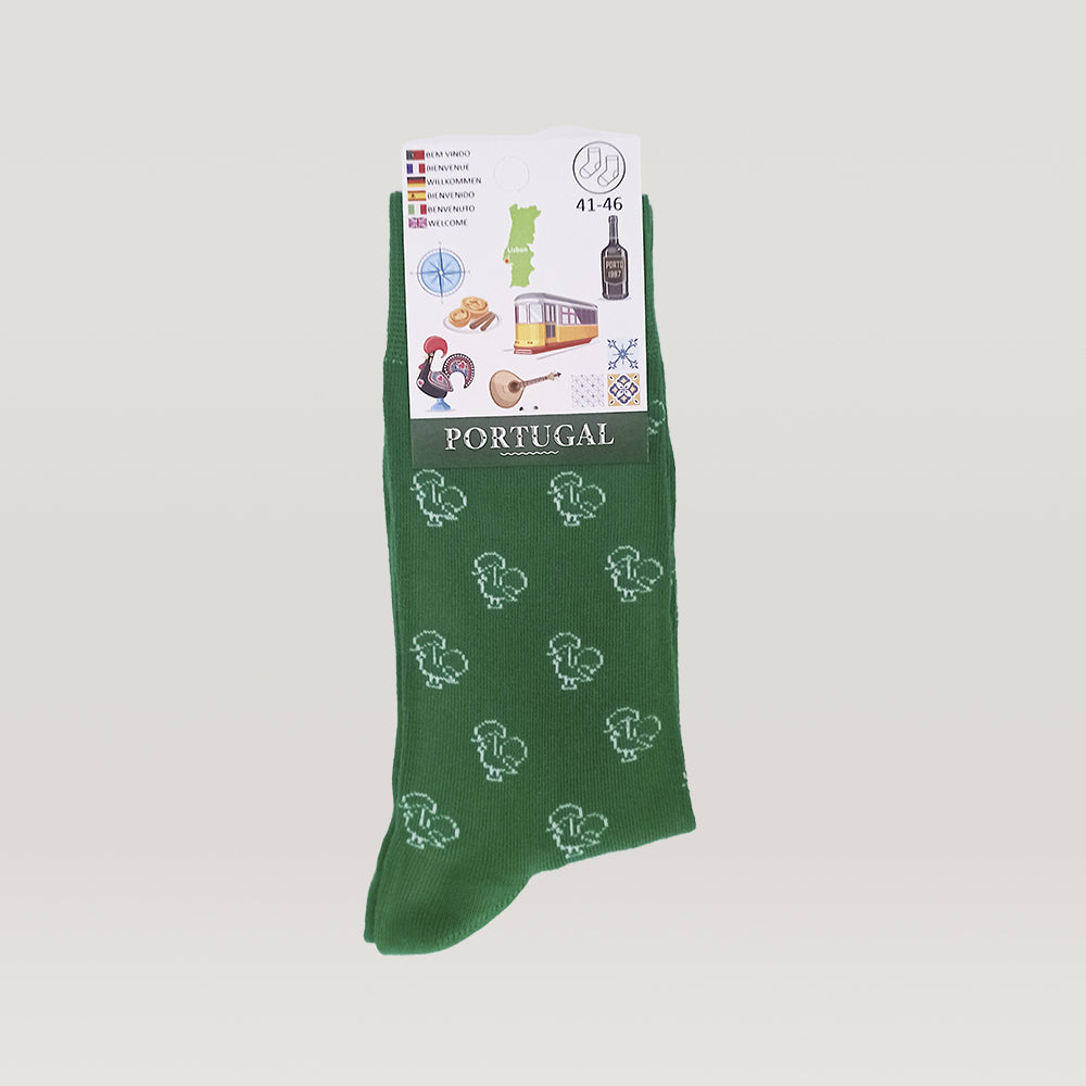 A stylish Socks - Elegant Barcelos Rooster Pattern from Tejo Shop with a design on it.