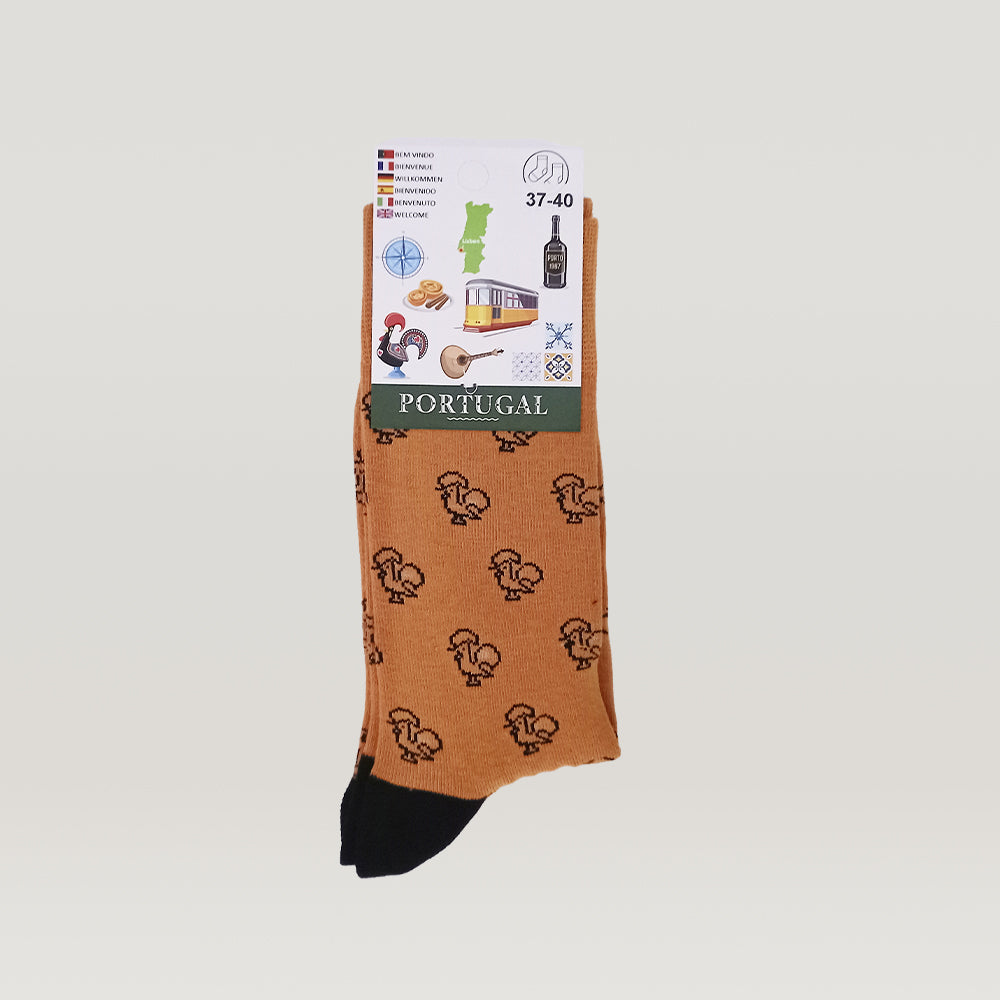Stylish socks featuring an Elegant Barcelos Rooster Pattern design for a comfortable fit from Tejo Shop.
