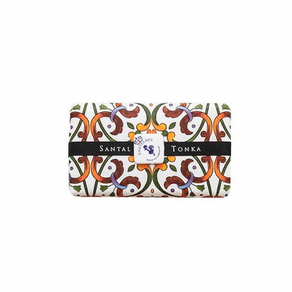 Castelbel Soap with hand wrapped and gift with a Portuguese Tile. Scent Santal Tonka.