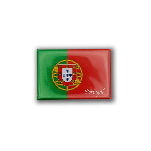 The New Jamp "Flag of Portugal - Fridge Magnet" features the flag with green and red sides, a central coat of arms, and "Portugal" in white script—ideal for Fátima sanctuary fans and souvenir collectors.